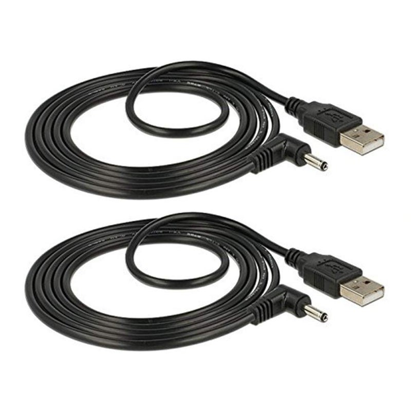 TENINYU USB 2.0 A Male to Right Angled 90 Degree DC 3.5x1.35 mm 5 Volt 24AWG DC Barrel Jack Power Cable 3FT, Black (Max 2.5 Ampere Power Cable, Center PIN Positive),2Pack